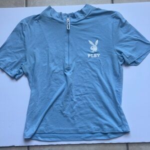 Light blue PLBY zip-up shirt, size L